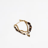 Dubbele Schakelarmband met Leopardprint en Hartbedel